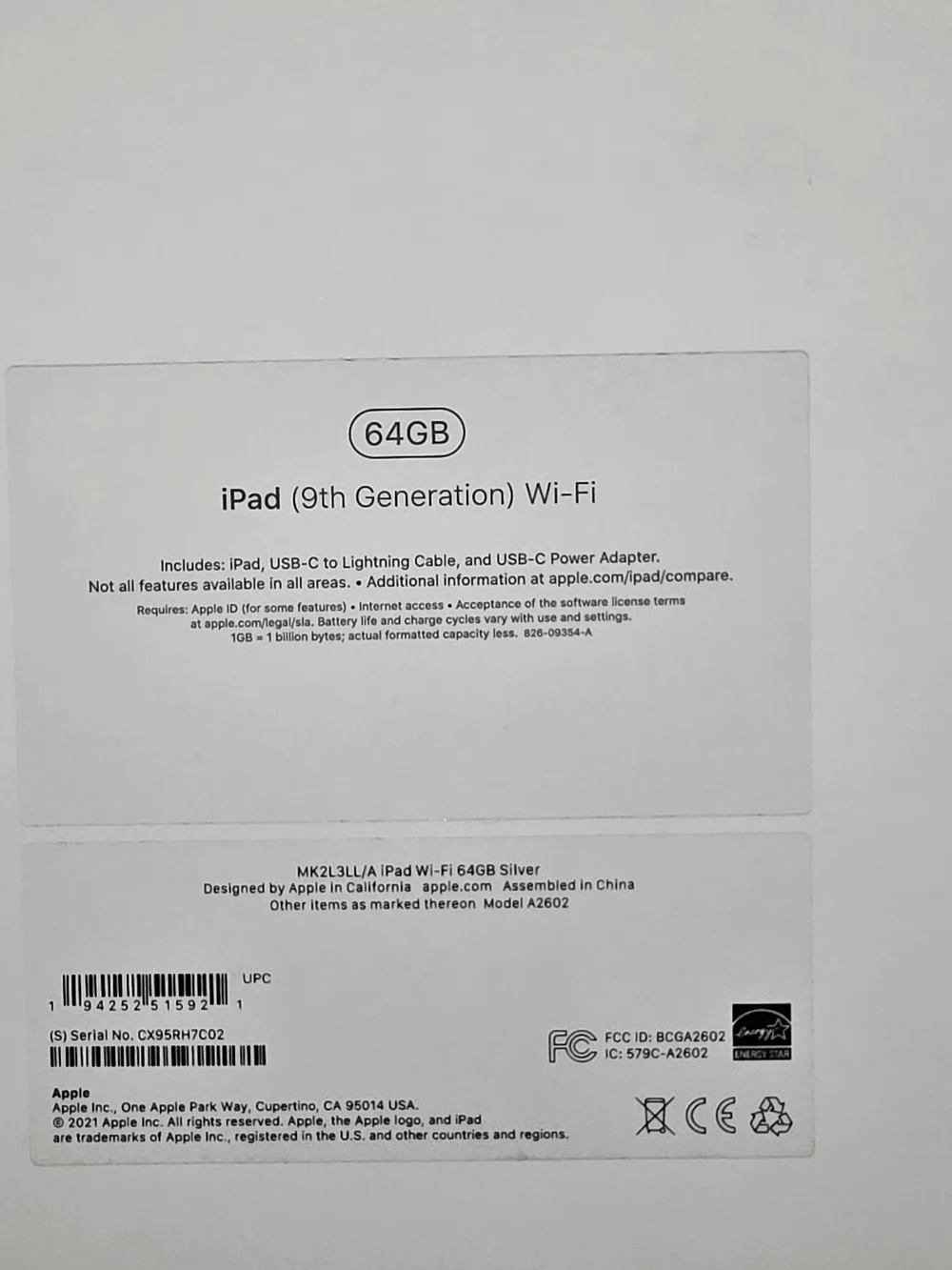 Apple iPad (9th Generation) Silver - Wi‑Fi 64GB